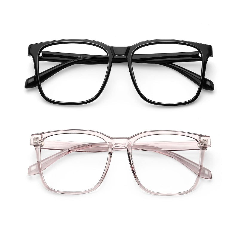 TEAPLMTT 2 Pack Blue Light Blocking Glasses Oversized Square Computer Glasses Anti Blue Light for Women MenBlackPurple