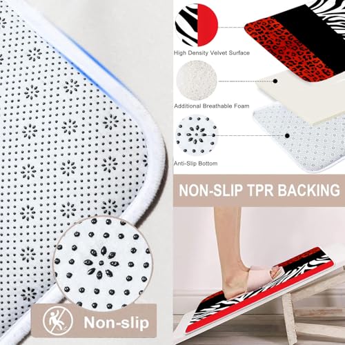 jieprom 4PCS Leopard Print Shower Curtain Set with Rug, Toilet Lid Cover and Bath Mat,Red Black Splice Shower Curtain with 12 Hooks, Complete Bathroom Accessories Decor Set - Image 4