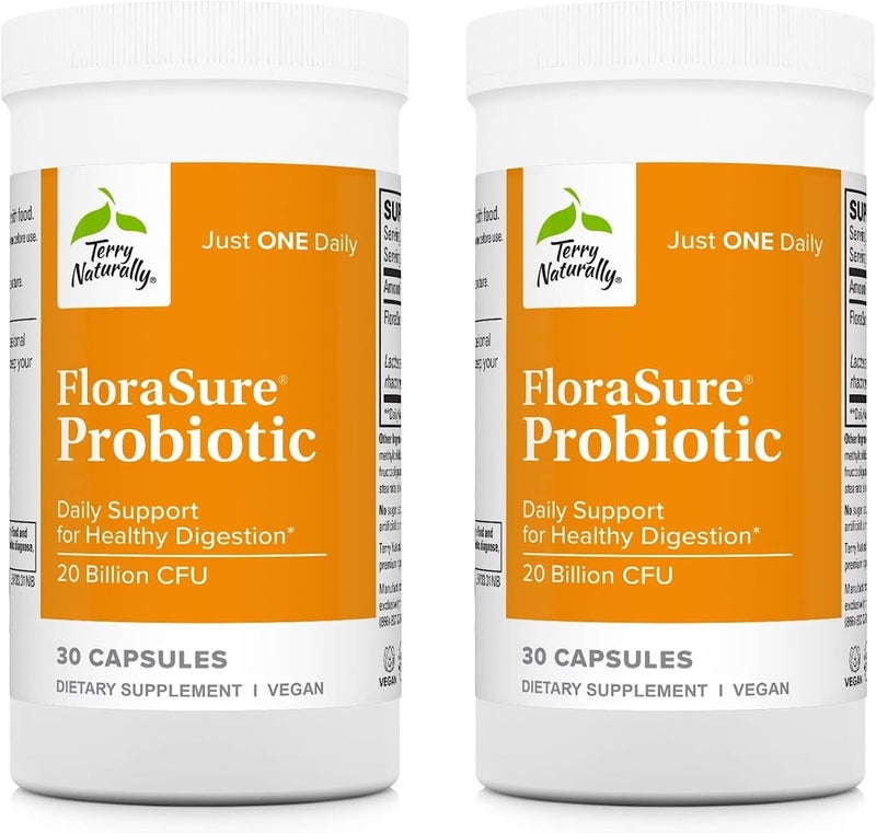 Terry Naturally FloraSure Probiotic - Digestion Supplement to Aid Against Occasional Bloating & Support Gas Relief - Gut Health Support with Bifidobacterium Bifidum - 30 Capsules (Pack of 2)