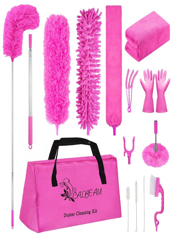 CALBEAU Microfiber Feather Duster Set Bendable & Washable with 100-inch Extension Pole Dusters for Cleaning High Ceiling Fan, Blinds, Cars, Furniture, Cleaning Tools Kit for Women (15 PCS) - Image 1