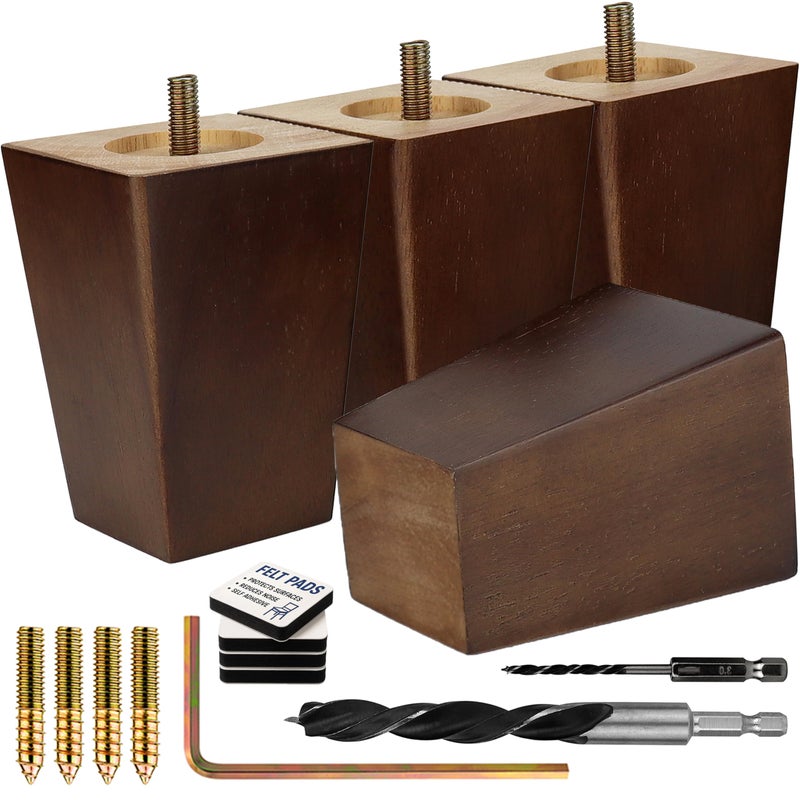 Airy Abode Premium Walnut Square Furniture Legs Full Install Kit  Pick Your Size and Color