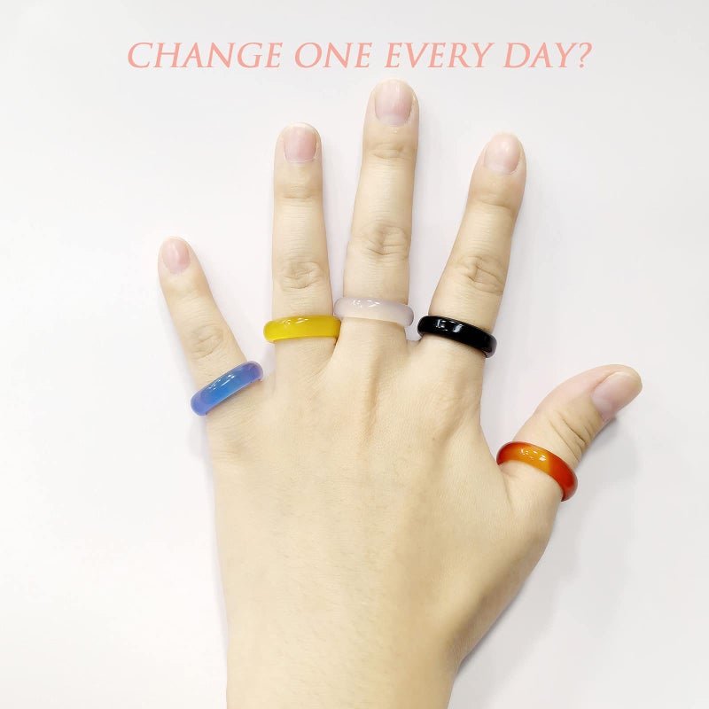 Morchic 10Pcs Colorful Agate Band Rings for Women, Smooth Assorted Size Mulit Color 6mm Thick - Image 4