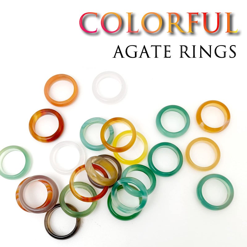Morchic 10Pcs Colorful Agate Band Rings for Women, Smooth Assorted Size Mulit Color 6mm Thick - Image 3