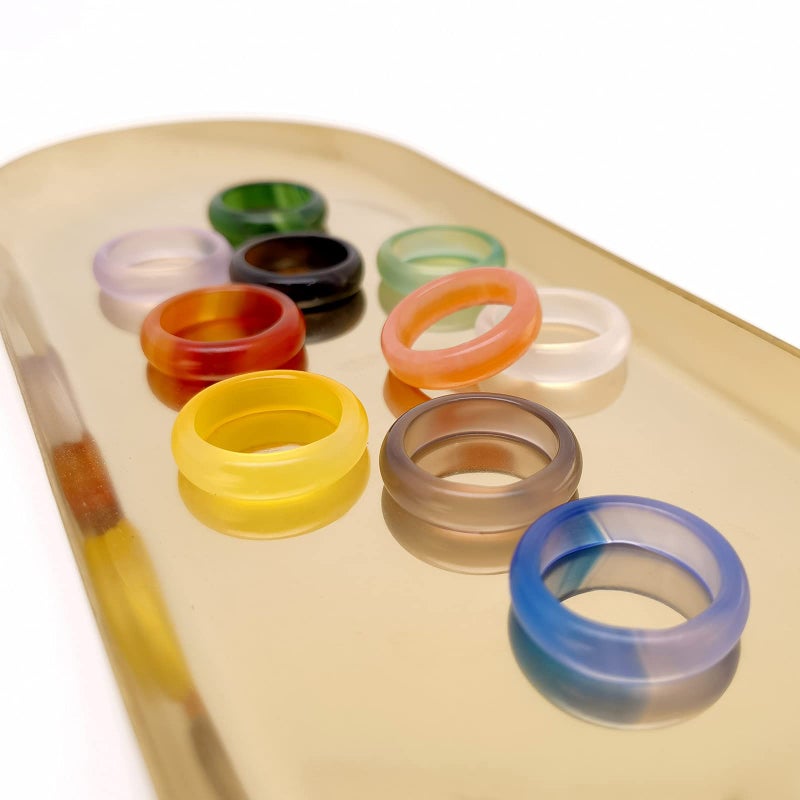 Morchic 10Pcs Colorful Agate Band Rings for Women, Smooth Assorted Size Mulit Color 6mm Thick - Image 2