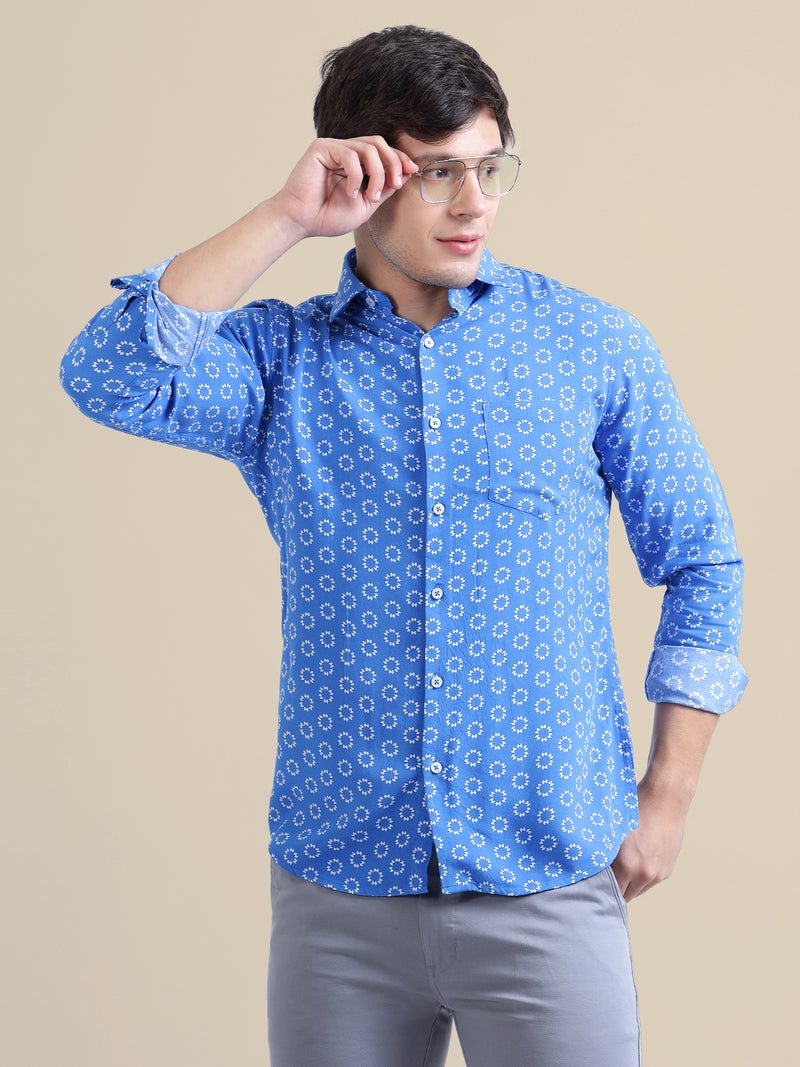 AMSWAN-MENS-RAYON-SHIRT-WITH-BLUE-BLOCK-PRINT - Image 1