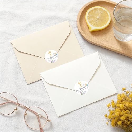 GSCWLD 60PCS Mi Bautizo Baptism Stickers,2" Round Warm Floral Theme Gracias Por Acompañarnos Favor Stickers for Baptism First Communion Party Decor - Image 5