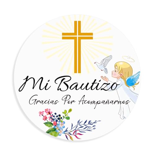 GSCWLD 60PCS Mi Bautizo Baptism Stickers,2" Round Warm Floral Theme Gracias Por Acompañarnos Favor Stickers for Baptism First Communion Party Decor - Image 1