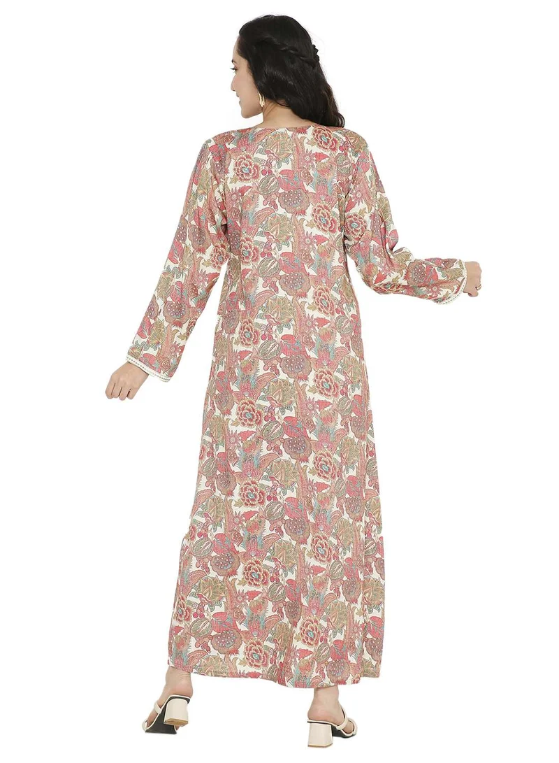 هانا آند سارا MULTICOLOUR ELEGANT FLORAL PRINTED FARASHA JALABIYA WITH UNIQUE THREAD EMBROIDERY