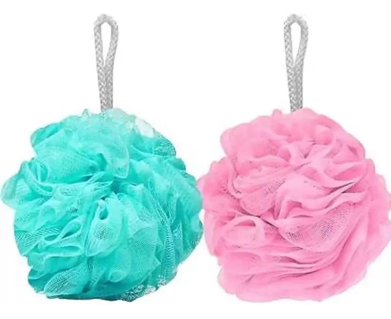 Bath Shower Loofah Sponge, Turquoise and Pink, Pack of 2 - Image 1