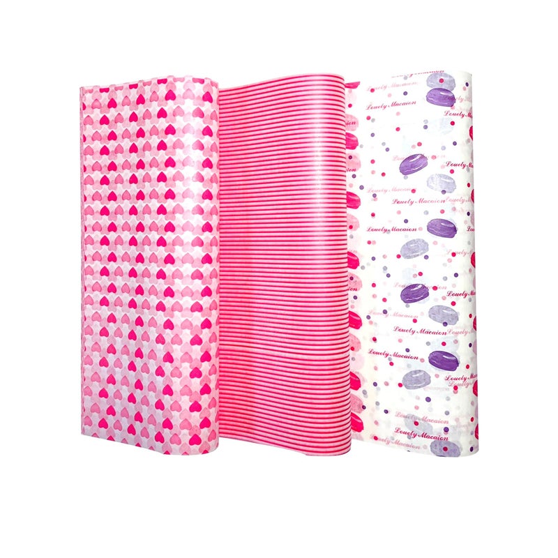 Suiwen Suiwen 150pcs Macaroon Heart Stripe Wax Paper Food Picnic Paper Greaseproof Deli Paper Waterproof Dry Hamburger Paper Liners Wrapping Tissue for Plastic Food Basket 25  215cm 98  85inch 