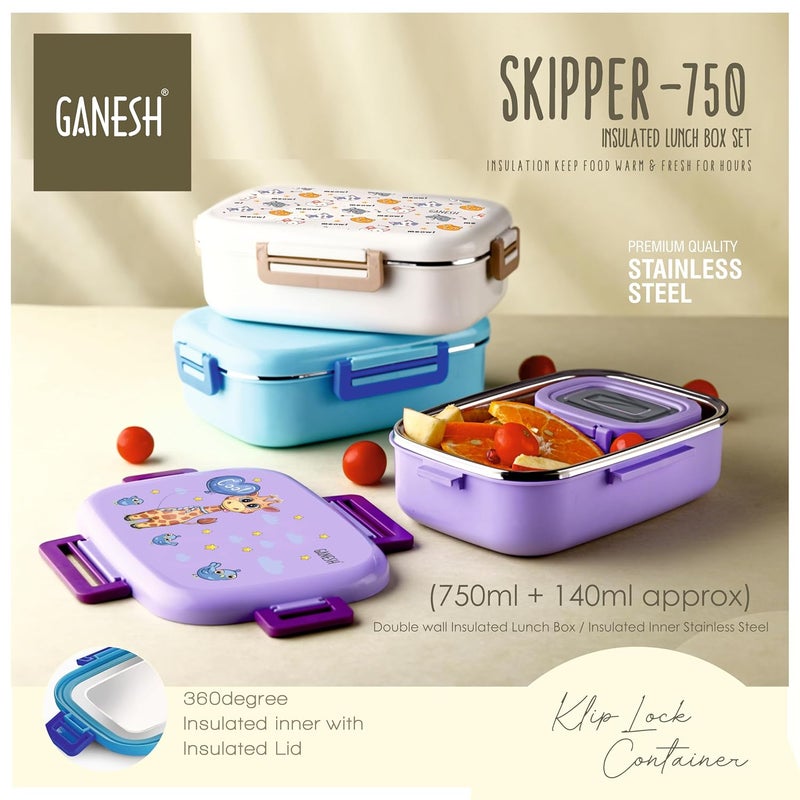 GANESH Skipper Insulated Airtight Leak-Proof Lunch Box for Office, School, Picnic - 750 ml - Cream - Image 4