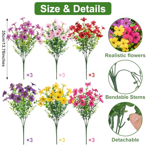 Roberly Artificial Flowers for Outdoors, UV Resistant Silk Fake Daisy Flowers with Eucalyptus Greenery Stems Faux Plastic Plants for Spring Summer Patio Garden Home Decor, 18 Bundles, Mixed Color - Image 2
