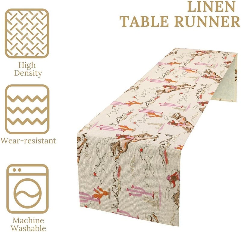 JanJCurt Western Cowgirl Table Runner Wild West Cowboy Boots Pink Desert Cactus Landscape Print Table Runner for Indoor Outdoor Dinner Party Decor 13x60inch - Image 4