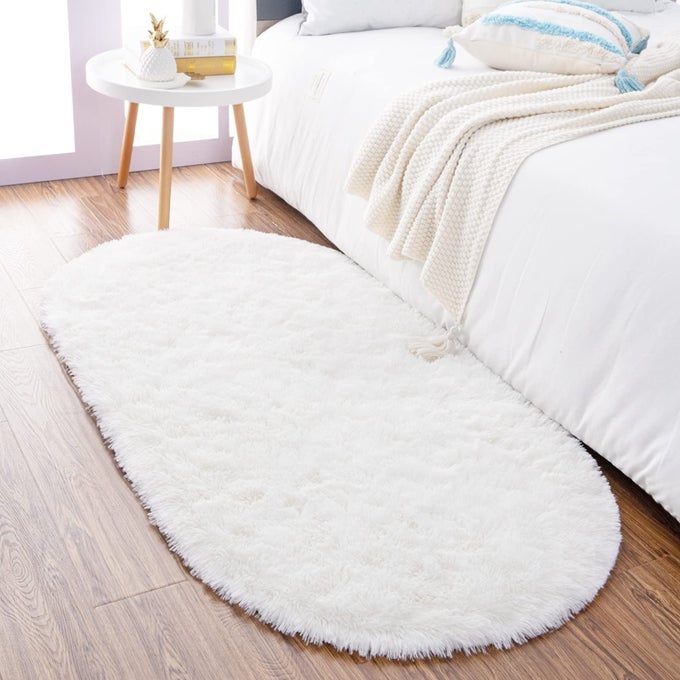 FLUFFY CREAM WHITE RUGS FOR BEDROOM LIVING ROOM26X53 OVAL THROW RUG FOR KIDS ROOMSHAG HALLWAY RUNNER RUGSMALL SOFT SHAGGY BEDSIDE NONSLIP PLUSH NURSERY DORM CARPET HOME DECOR