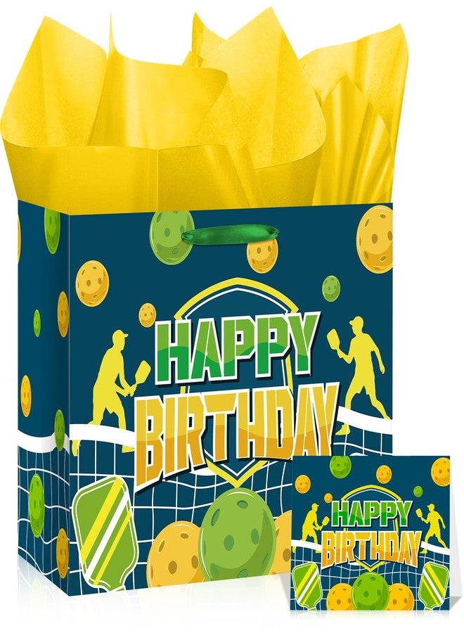 LUUFILx Pickleball Gift Bag Pickleball Birthday Goodie Bag with Greeting Card and Tissue Paper for Pickleball Party Favor Bags Wrapping Paper Bag for Pickleball Party Decorations (Blue) - Image 1