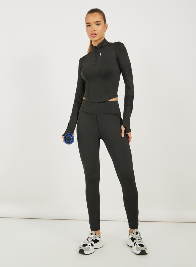 Styli Reflective Stripe Half Zip Up Top & Leggings Set  - Image 1
