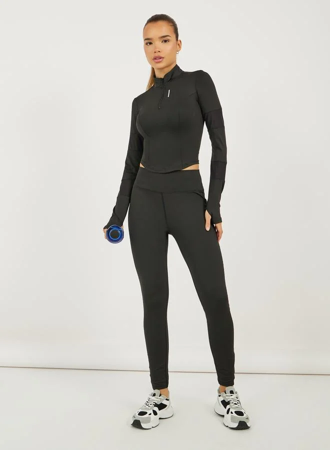 Styli Active Reflective Stripe Half Zip Up Top and Leggings Set