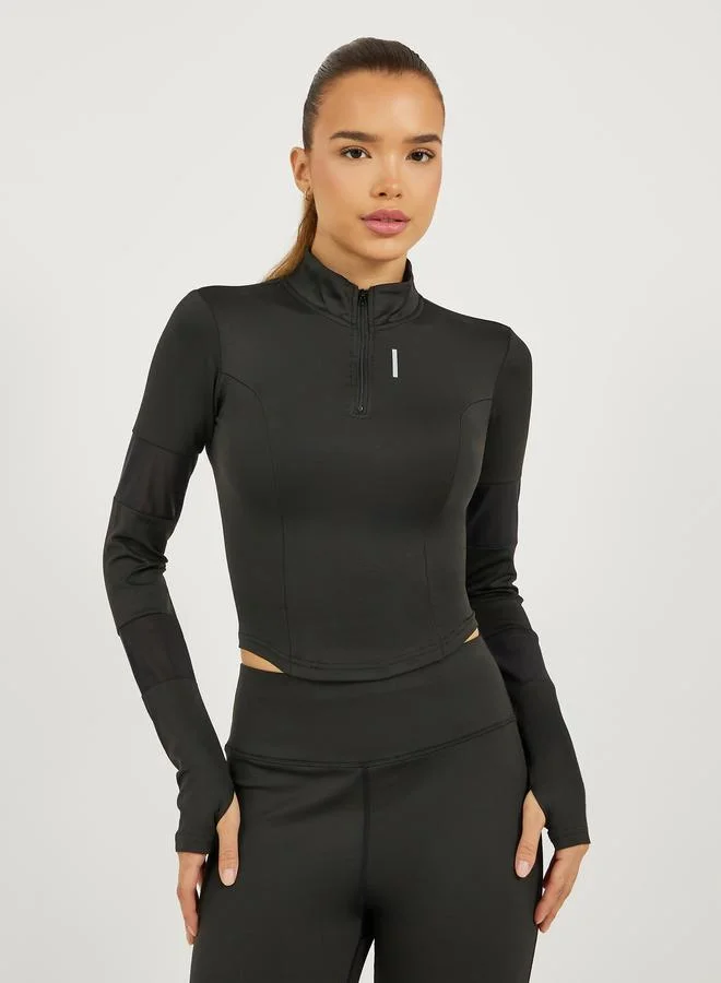 Styli Active Reflective Stripe Half Zip Up Top and Leggings Set