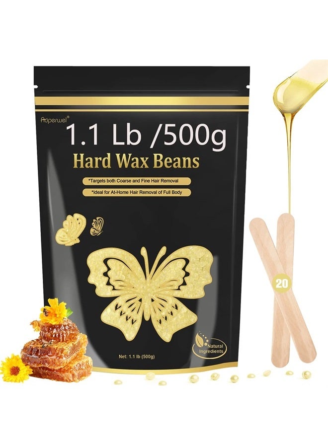 Auperwel Wax Beads for Hair Removal, 1.1LB Painless Salon Hard Wax Beans for Bikini, Eyebrow Facial, At Home Pearl Waxing Beads for Sensitive Skin with 20 Spatulas for Women Men(Honey) - Image 1