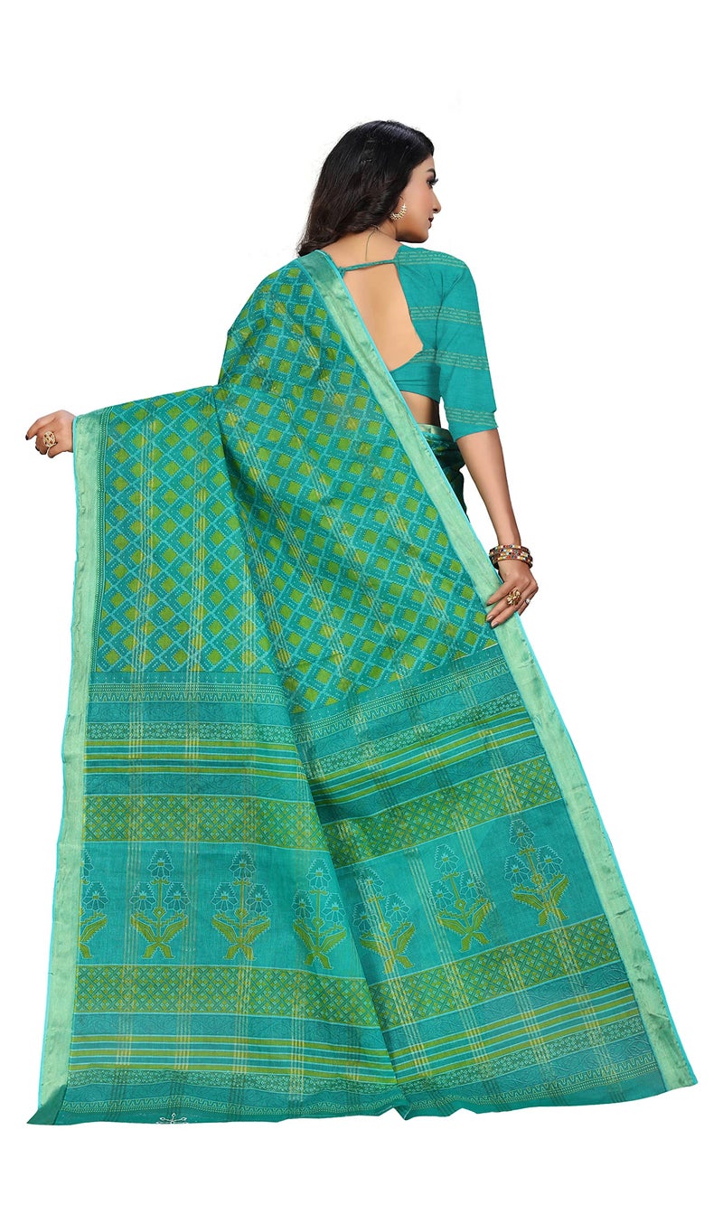 RATAN Pure Cotton Printed Mul Mul Saree for Women without Blouse Piece (BLR-2104_Green) - Image 2