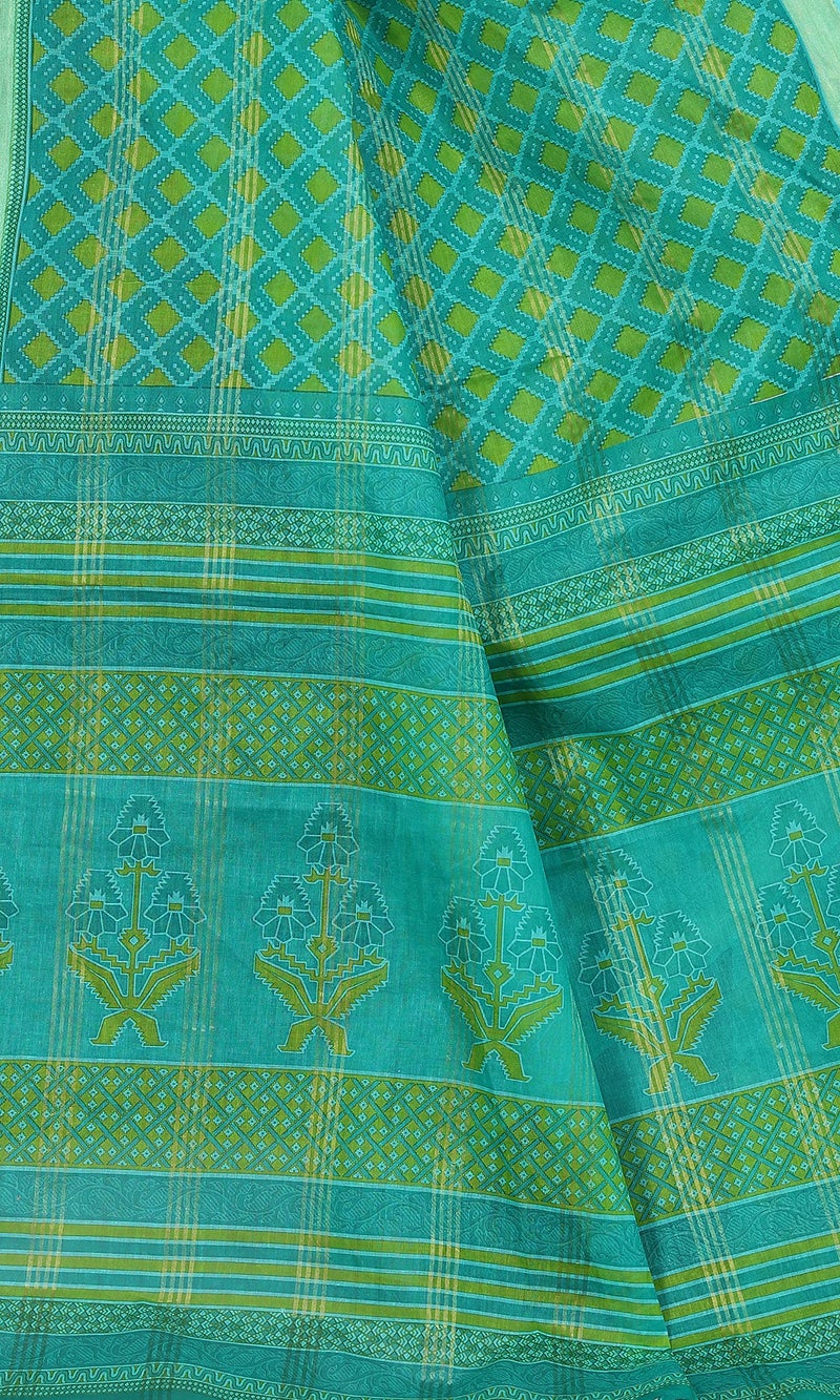 RATAN Pure Cotton Printed Mul Mul Saree for Women without Blouse Piece (BLR-2104_Green) - Image 3