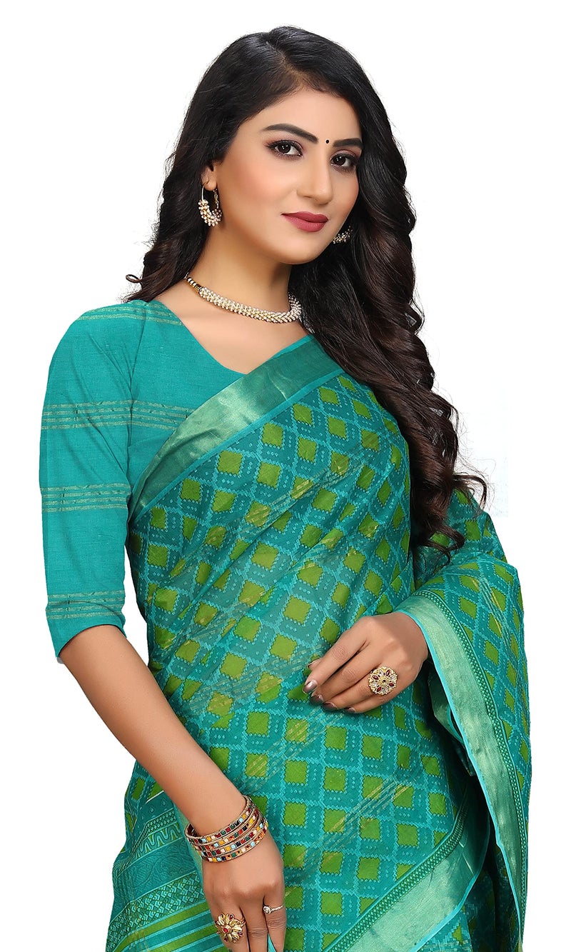 RATAN Pure Cotton Printed Mul Mul Saree for Women without Blouse Piece (BLR-2104_Green) - Image 4