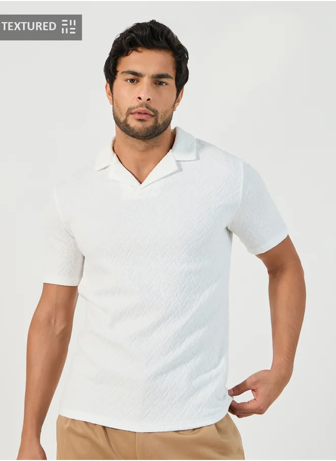 Styli Styli Premium Chevron Textured Knit Revere Collar Relaxed Polo