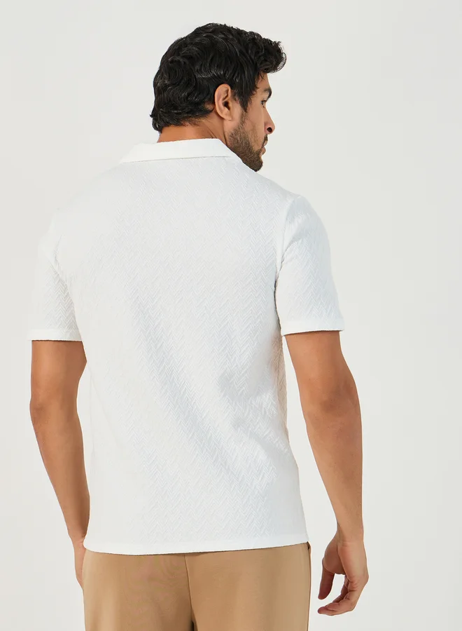 Styli Styli Premium Chevron Textured Knit Revere Collar Relaxed Polo