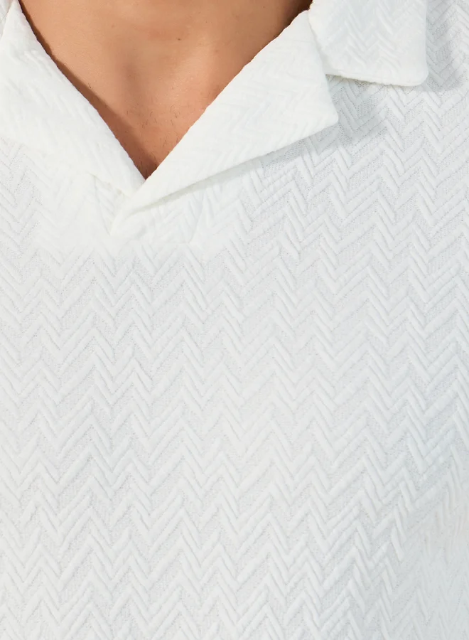 Styli Styli Premium Chevron Textured Knit Revere Collar Relaxed Polo