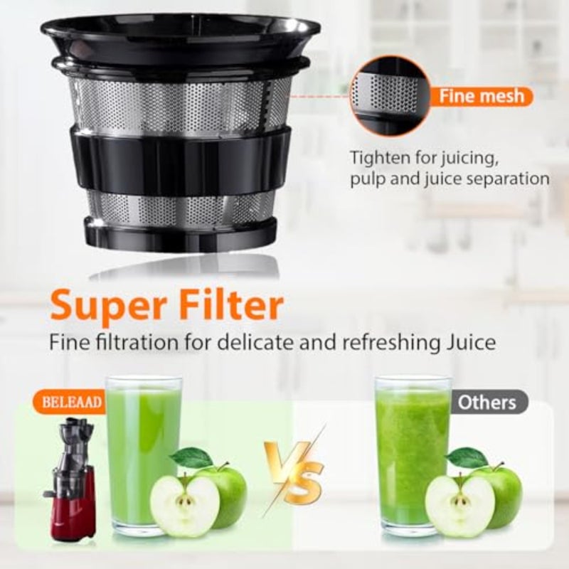 Cold Press Juicer, 1000W, 600ML Capacity Slow Masticating Juicer Machines with 80mm Feeding Chute Fit Whole FruitsandVegetables, Stainless Steel Slow Masticating Easy to Clean, High Juice Purity. - Image 4