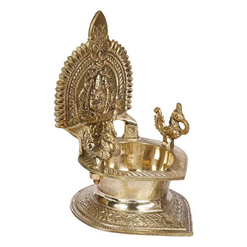ARTVARKO™ Big Brass Gajlakshmi Gaj Lakshmi Oil Diya Laxmi Deepam for Home Decor Pooja Decorative Deepak Diwali Puja Wedding Gift Mandir Temple 7 Inch - Image 4