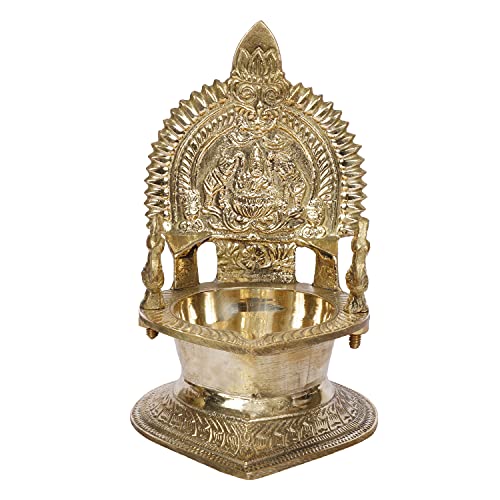 ARTVARKO™ Big Brass Gajlakshmi Gaj Lakshmi Oil Diya Laxmi Deepam for Home Decor Pooja Decorative Deepak Diwali Puja Wedding Gift Mandir Temple 7 Inch - Image 2