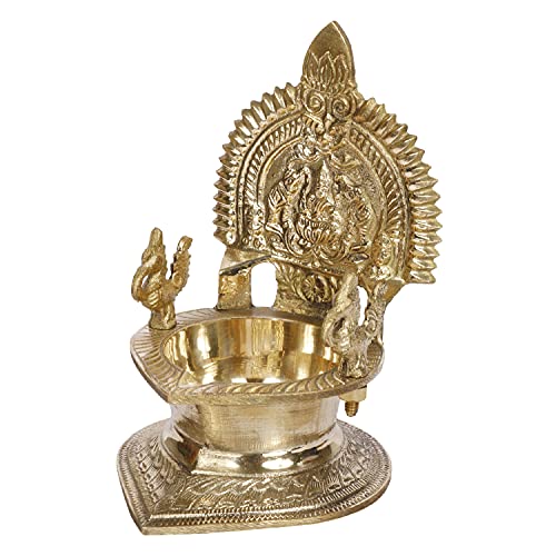 ARTVARKO™ Big Brass Gajlakshmi Gaj Lakshmi Oil Diya Laxmi Deepam for Home Decor Pooja Decorative Deepak Diwali Puja Wedding Gift Mandir Temple 7 Inch - Image 1
