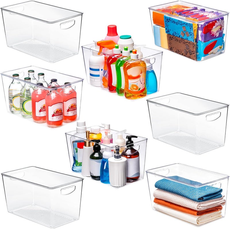 theaoo 8 Pack Clear Storage Bins with Lids Stackable,XLarge Plastic Storage Bins with Handle for Pantry Organization and Storage, Perfect Containers for Fridge Organizer, Freezer, Kitchen, Cabinets,Bathroom - Image 1