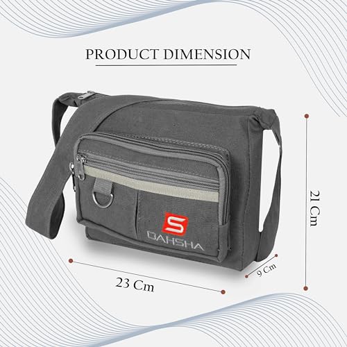DAHSHA Stylish Small Cotton Sling Cross Body Travel Office Business Messenger One Side Shoulder Bag For Men Women (Grey-23 X9 X21 CM) - Image 2