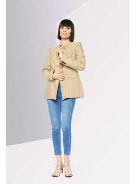 EMPORIO ARMANI Women Regular Fit Plain Casual Blazer, Tan  - Image 2