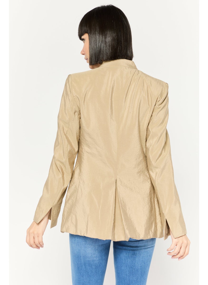 EMPORIO ARMANI - Women Regular Fit Plain Casual Blazer, Tan - Image 1