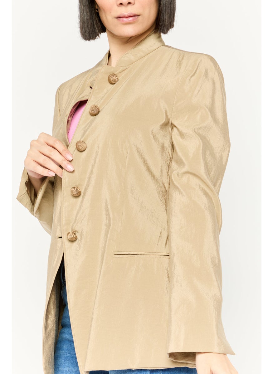 EMPORIO ARMANI - Women Regular Fit Plain Casual Blazer, Tan - Image 1