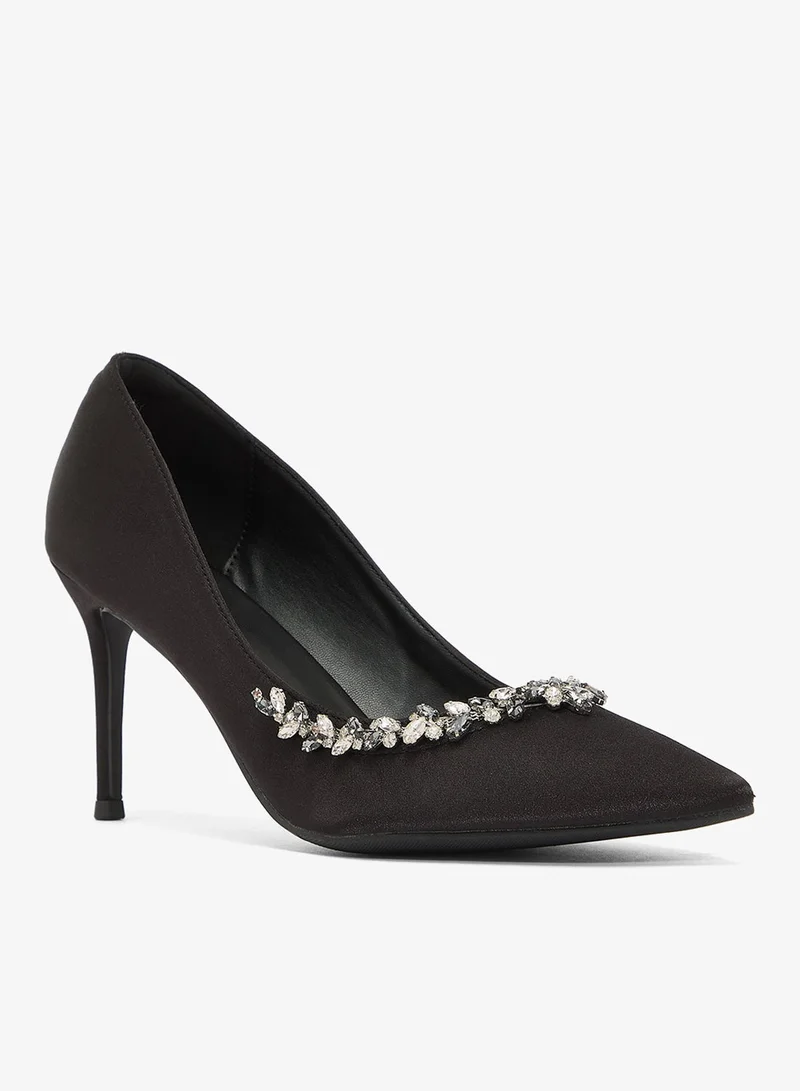 Ella Limited Edition Black Jewel Embellished Satin Pumps for Women | Best Price UAE