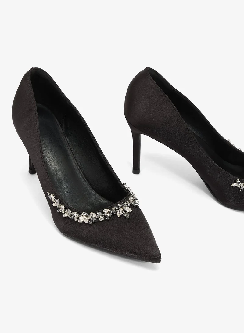 Ella Limited Edition Black Jewel Embellished Satin Pumps for Women | Best Price UAE