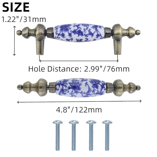 Mcredy 4 Pcs Blue White Porcelain Ceramic Cabinet Pulls Vintage Chinese Style Drawer Handles Pull for Kitchen Dresser Wardrobe - Image 3
