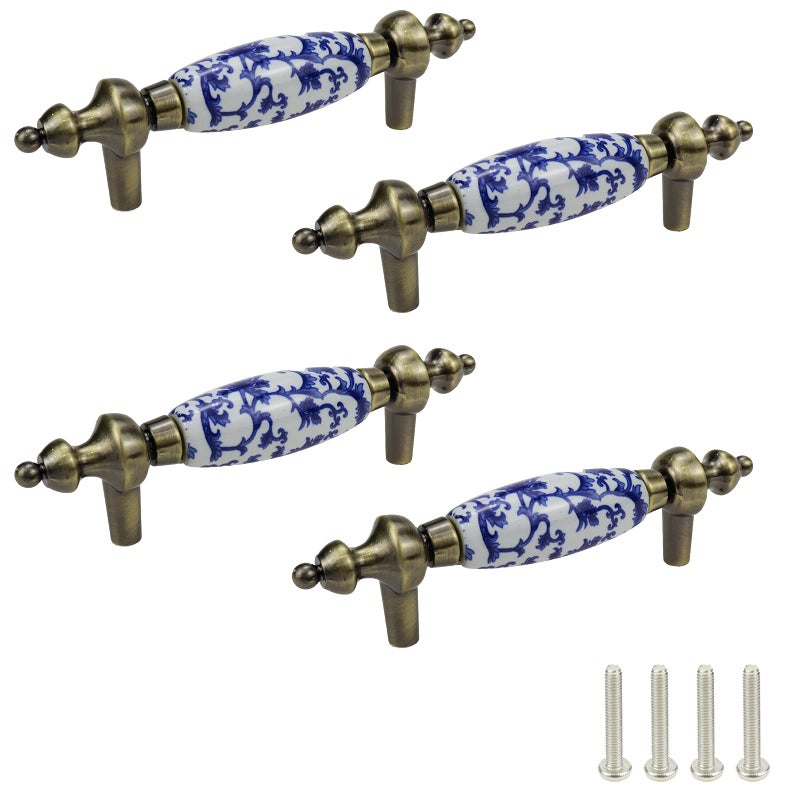 Mcredy 4 Pcs Blue White Porcelain Ceramic Cabinet Pulls Vintage Chinese Style Drawer Handles Pull for Kitchen Dresser Wardrobe - Image 2