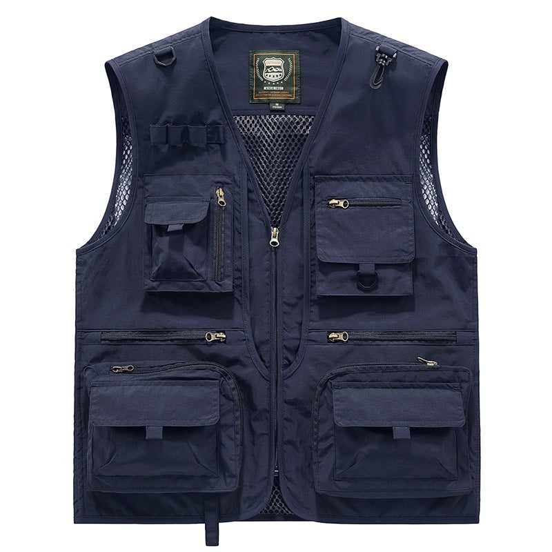 Mens Vest Spring and Autumn Outer Wear Vest Outdoor Sports Fishing Vest Waistcoat Multi-color Multi-pocket Multi-function Horse navy blue - Image 1