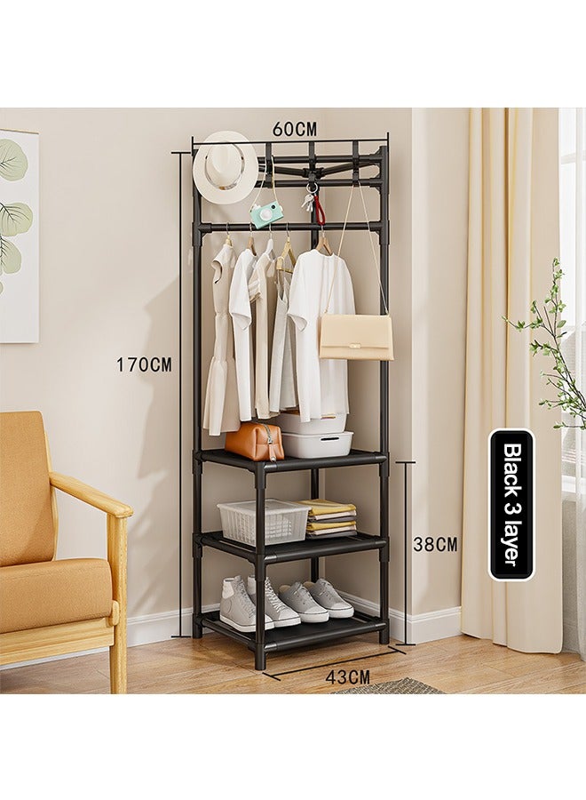 Corner Coat Rack, 3-Layer Combination, Large-Capacity, Space-Saving, Multi-function Metal Storage Clothes Rack, Black - Image 2