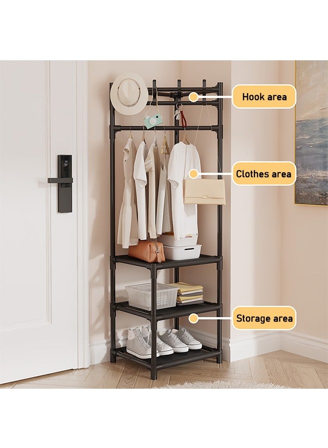 Corner Coat Rack, 3-Layer Combination, Large-Capacity, Space-Saving, Multi-function Metal Storage Clothes Rack, Black - Image 4