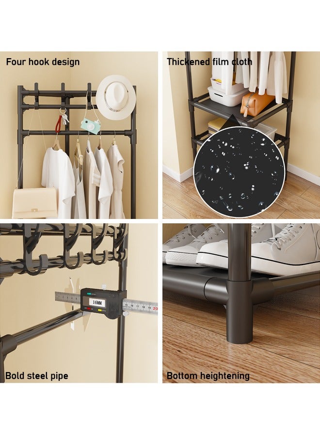Corner Coat Rack, 3-Layer Combination, Large-Capacity, Space-Saving, Multi-function Metal Storage Clothes Rack, Black - Image 3