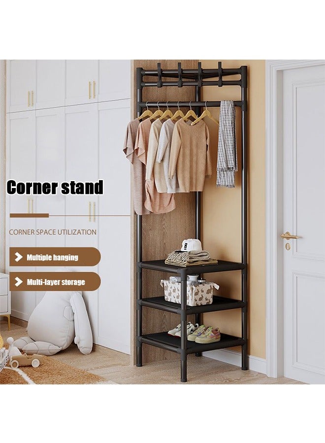 Corner Coat Rack, 3-Layer Combination, Large-Capacity, Space-Saving, Multi-function Metal Storage Clothes Rack, Black - Image 5