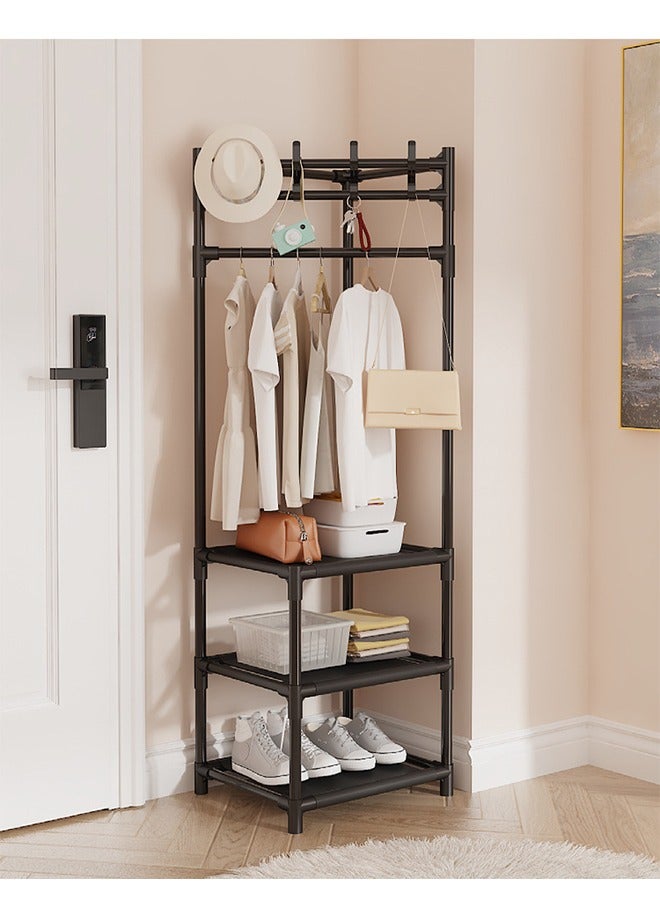 Corner Coat Rack, 3-Layer Combination, Large-Capacity, Space-Saving, Multi-function Metal Storage Clothes Rack, Black - Image 1