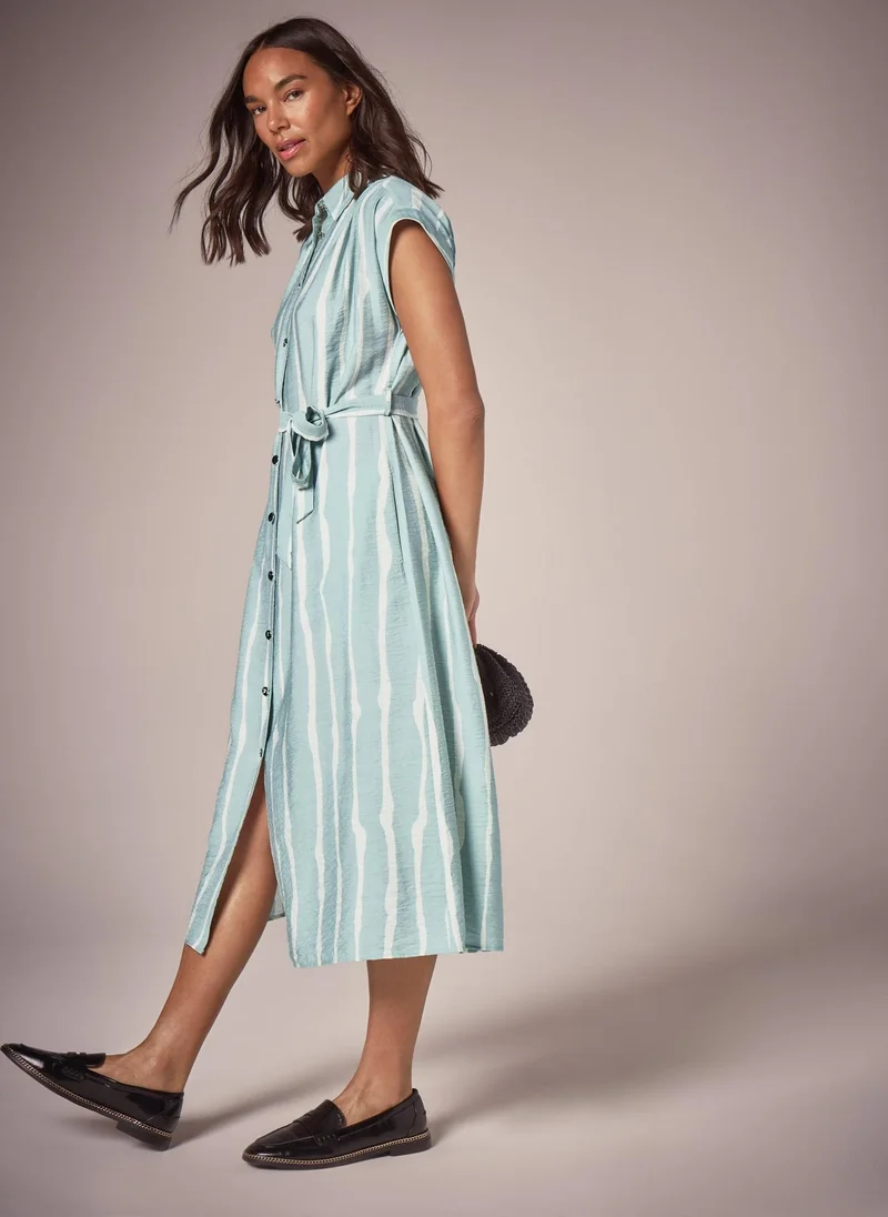 Matalan Et Vous Sage Stripe Midi Shirt Dress