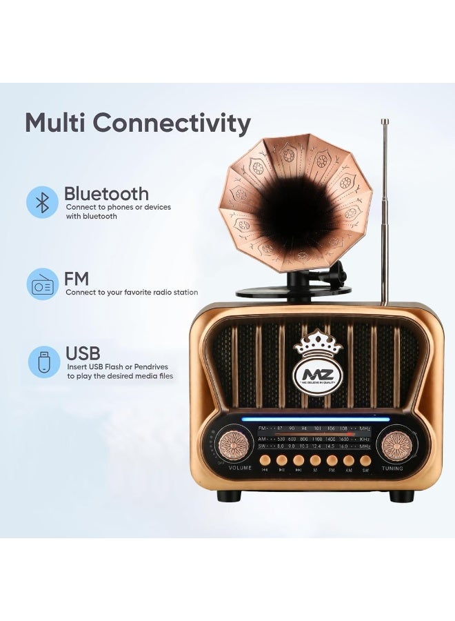 NNS NS-7251BT Vintage Gramophone Bluetooth Speaker, AM/FM/SW 3-Band Portable Radio, Wireless Music Player - Image 4